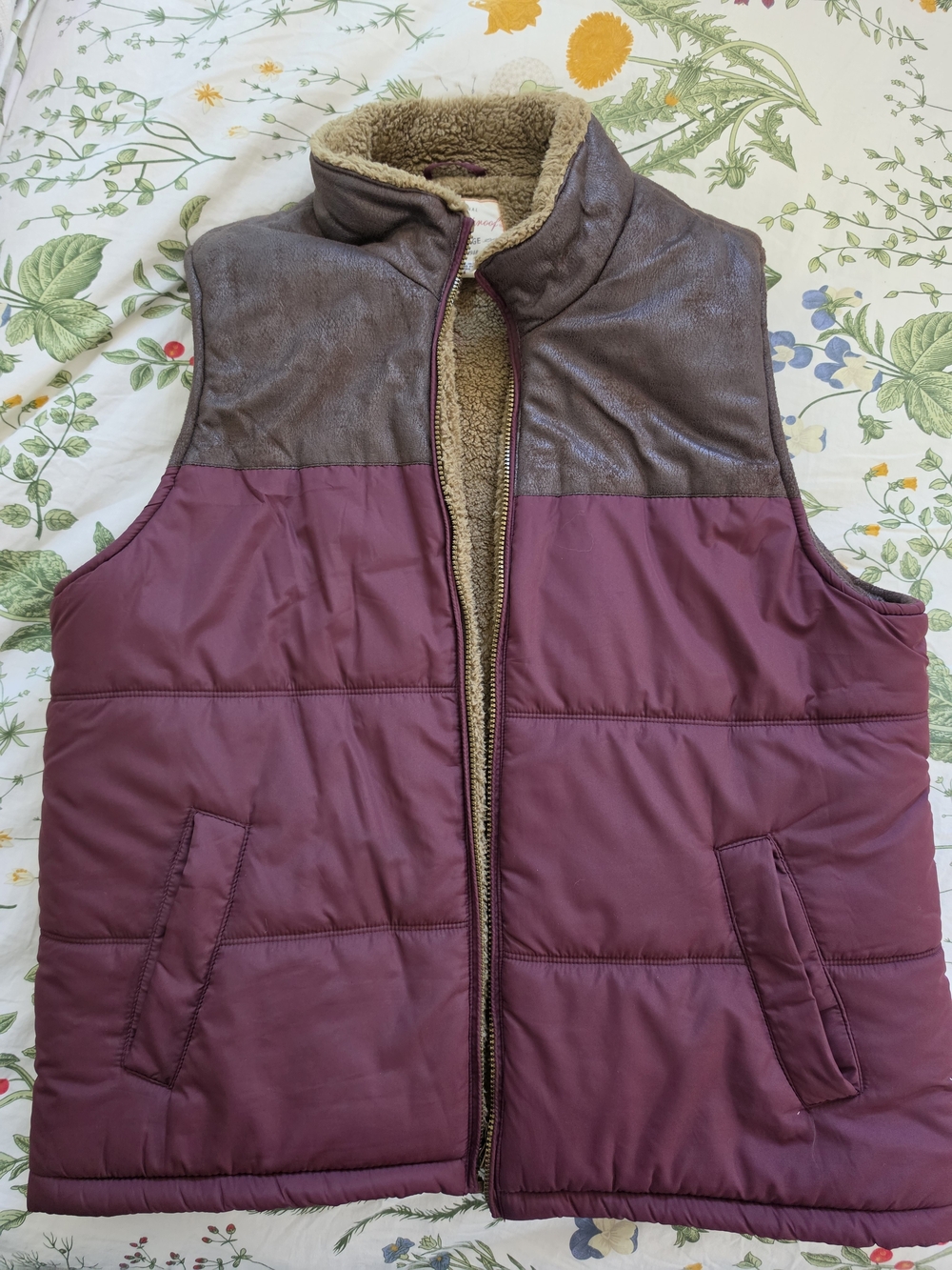Weatherproof Men's Quilted Vest in Burgundy with Brown Yoke